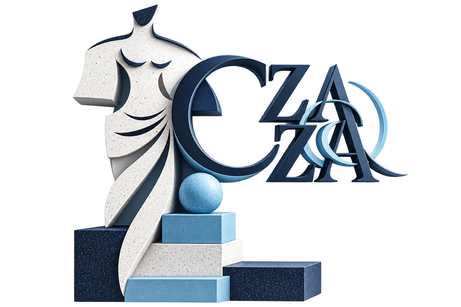 Emblema escultórico de Carranza & Carranza con base de bloques